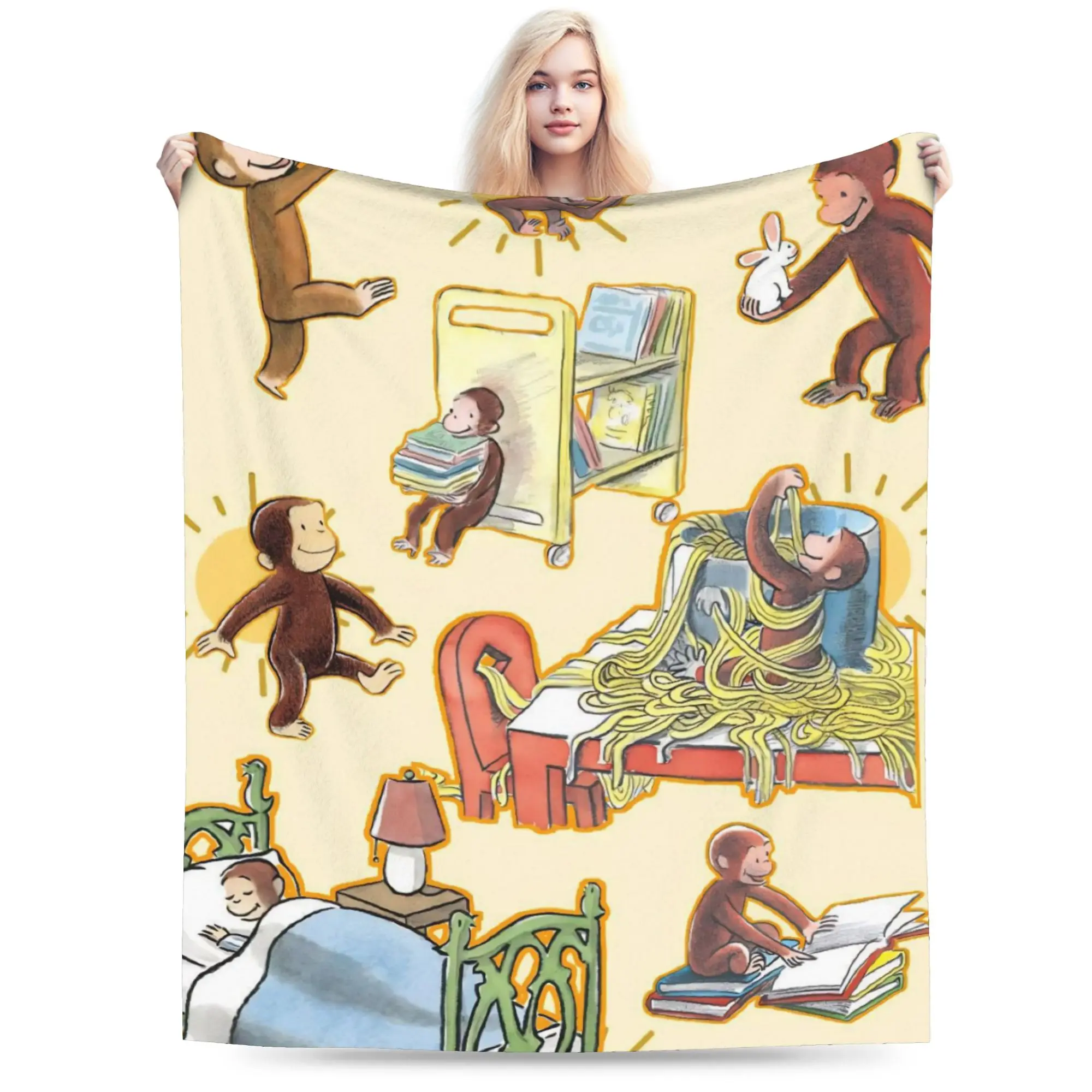 Super Soft Curious George African Monkey Throw Blanket Premium Flannel Fleece Lightweight  Bed Blanket Cozy Plush Bedspread