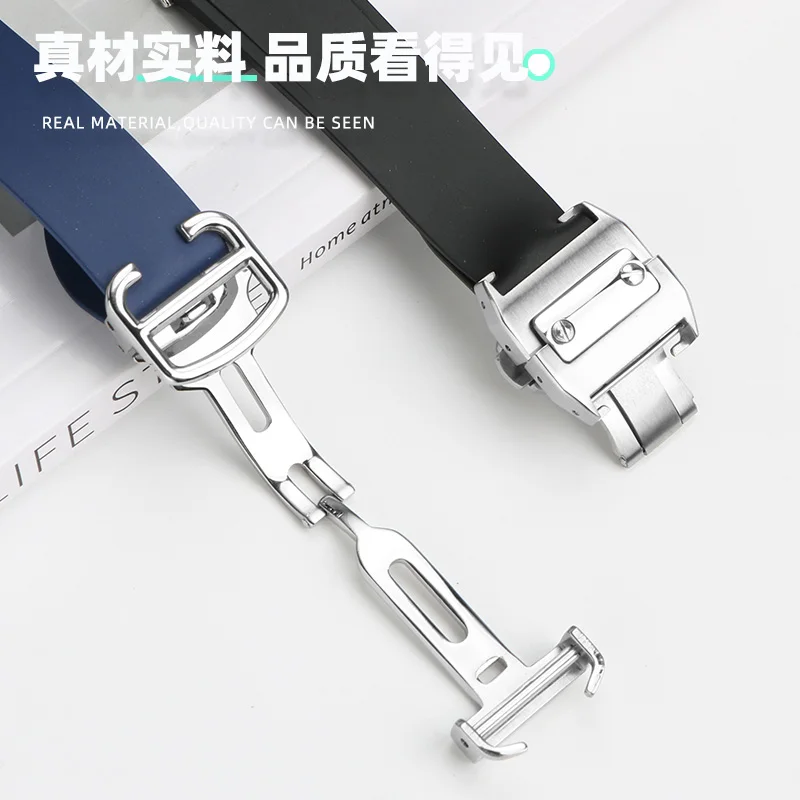 Quality Fluororubber Strap For Cartier New Santos W2SA0006 WGSA0037 WSSA0009 Watch Band Quick Release Waterproof Bracelet