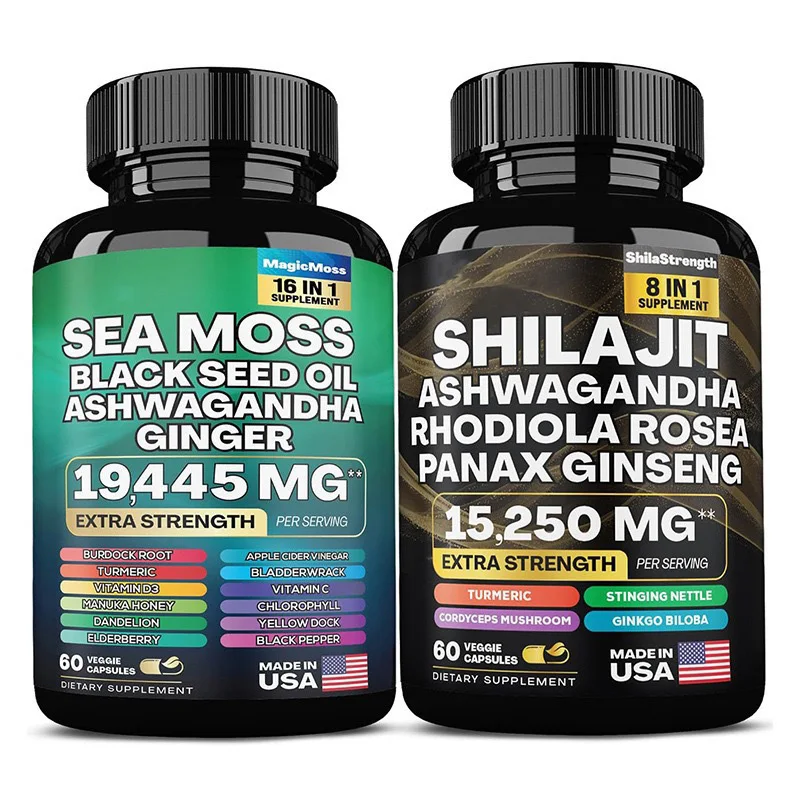 Extra Strength 16-in-1 Sea Moss + Shilajit Supplement Set, Boost Immune, Energy & Stress Support Ashwagandha Turmeric Ginger