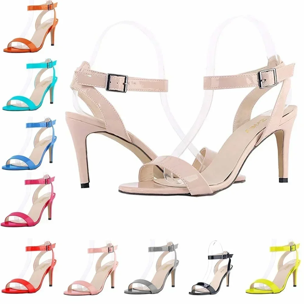 Women Sandals Pumps Summer Sexy Open Toe Ankle Strap 9cm Mid High Heels Ladies Buckle Stilettos Thin Heel Party Wedding Shoes