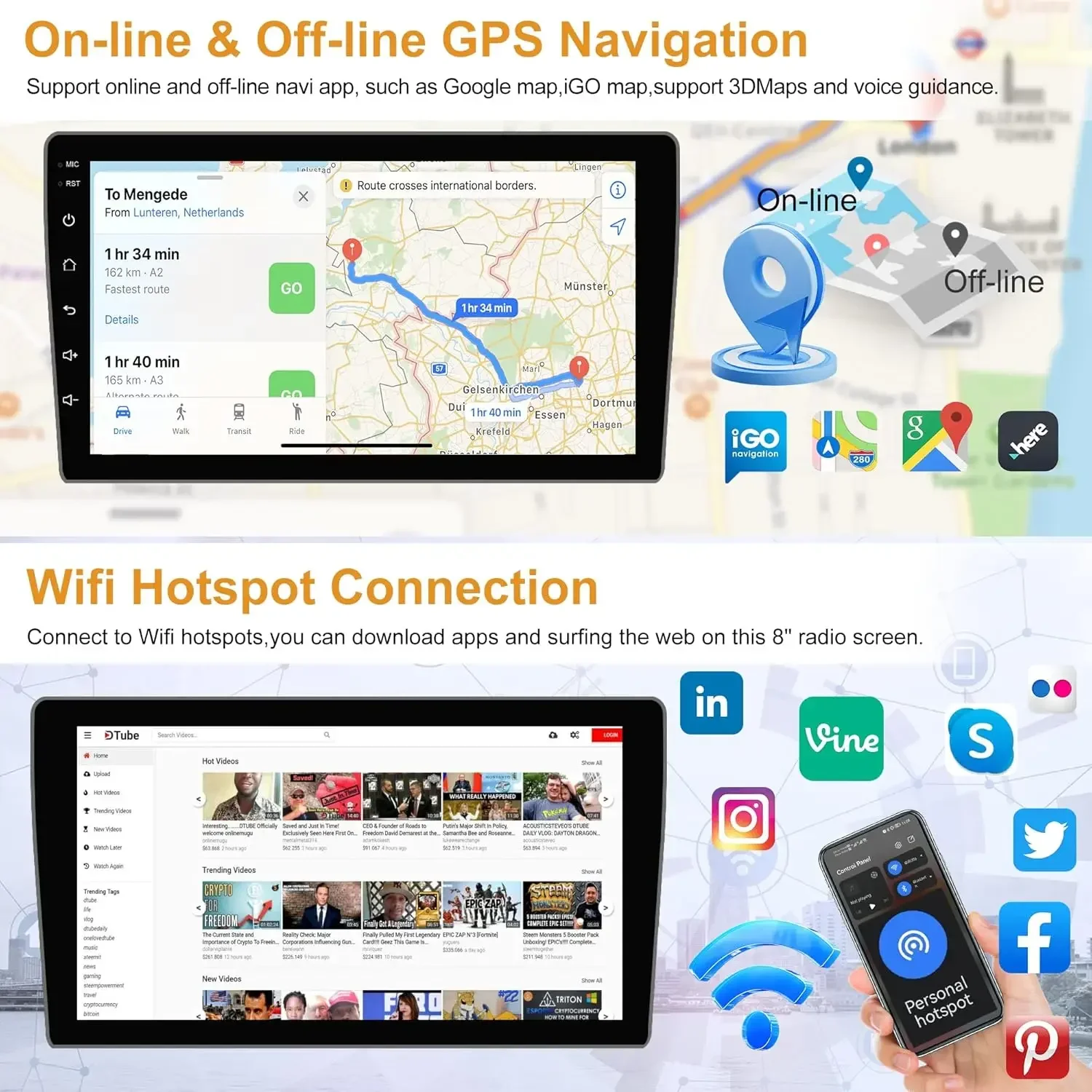 For 2004-2010 Toyota Sienna Android 13 In-Car Navigation System 9-inch Built-in with CarPlay + Android Auto / 2+32G