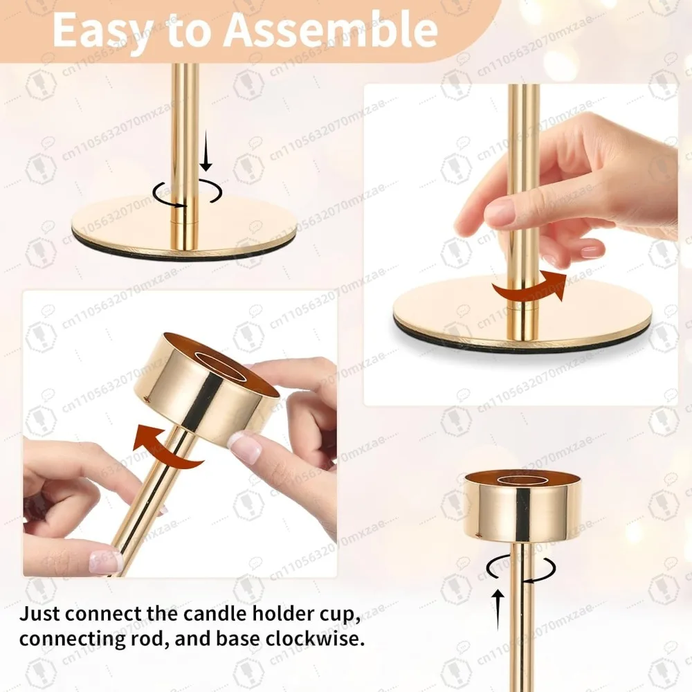 6 Pcs Modern Hurricane Candle Holders | Elegant Gold Centerpiece with Cylinder Shades to Elevate Your Dining Table Decor