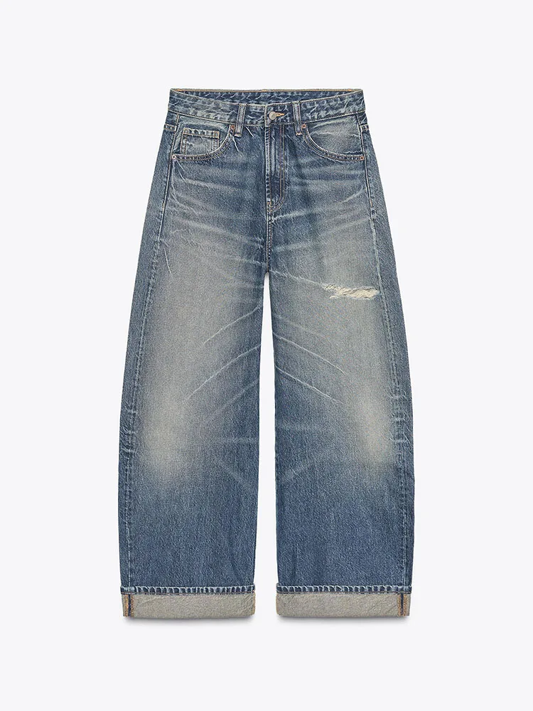 إلي الحلو عارضة فضفاض مكبل هول الدينيم الجينز المرأة شتاء جديد وصول عالية الخصر السراويل الطويلة السراويل