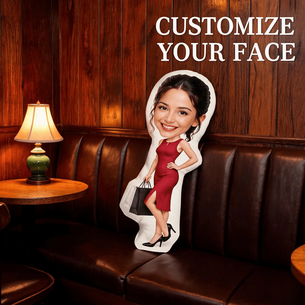 Custom Photo Shaped Pillow, Personalized Face Red Dress Lady Decorative Cushion, Unique Home Decor Accent for Sofa & Bedroom, Fu