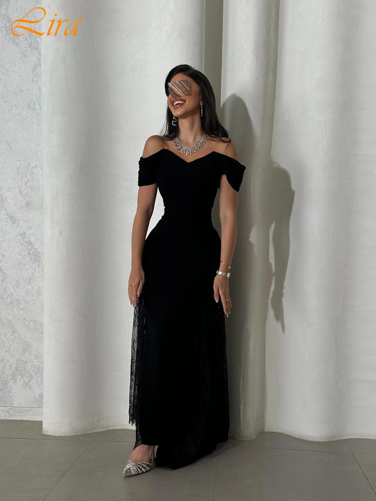 فستان سهرة أنيق مخصص برقبة قارب على شكل حرف A وأكمام قصيرة، فستان سهرة أنيق عالي الجودة مناسب للحفلات الكلاسيكية