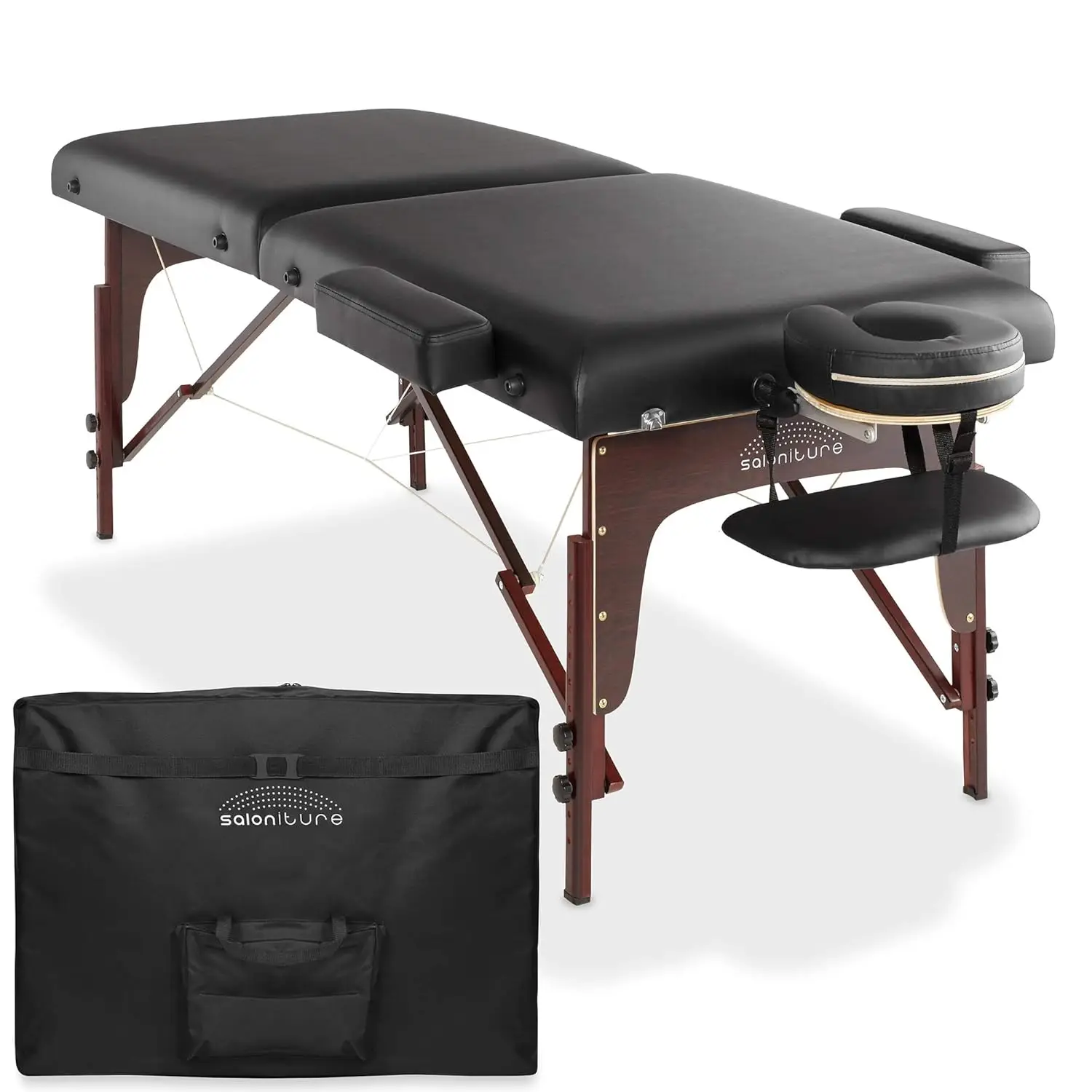 

Saloniture Professional Portable Lightweight Bi-Fold Memory Foam Massage Table with Reiki Panels - Includes Headrest, Face