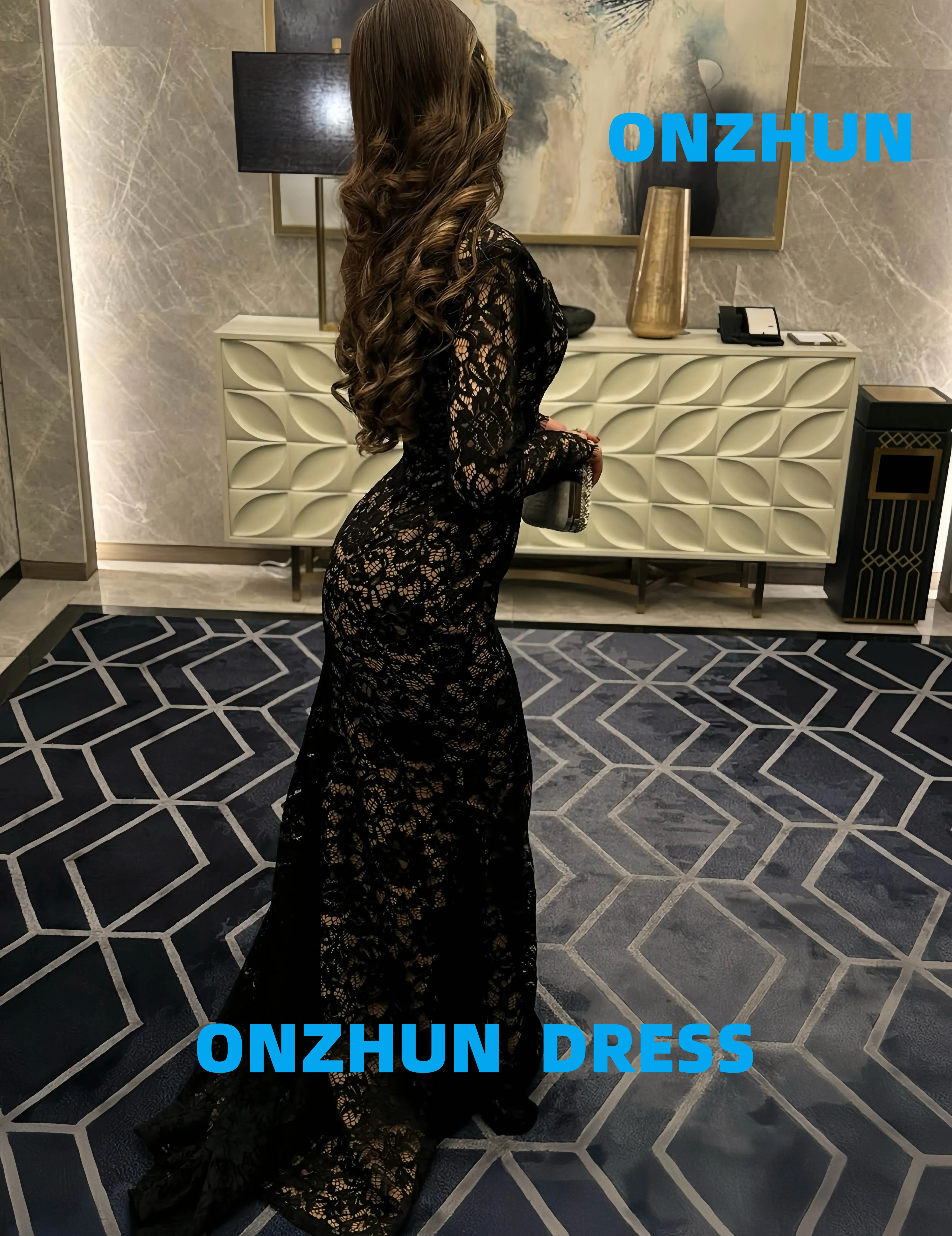 فساتين سهرة فاخرة أنيقة بياقة مربعة وأكمام طويلة من الدانتيل على شكل حورية البحر فستان سهرة للنساء فساتين سهرة عصرية