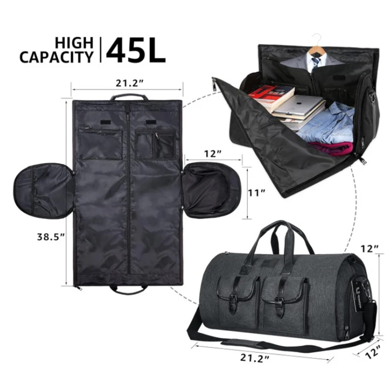 Large Capacity Men Business Travel Bag Fashion Handheld Shoulder 2 in 1 Garment Bag Waterproof Portable Fitness Sport Duffle Bag