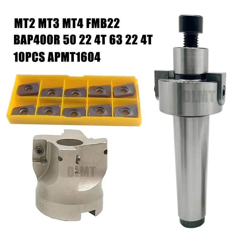 MT2 MT3 MT4 FMB22 Mohs Face Milling Handle + BAP400R 50 22 4T 63 22 4T Face Milling Cutter Head + 10pcs APMT1604 Carbide Blade