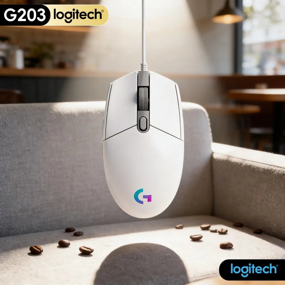 Logitech G203 Wired Gaming Mouse Fine‑Tunable Sensitivity Ergonomic Contour RGB USB Plug‑And‑Play Pc