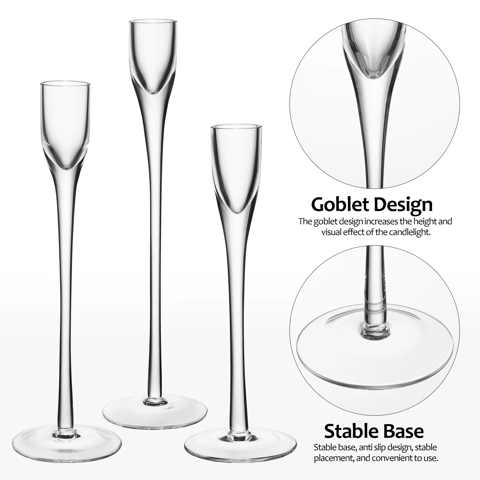 3 قطعة أصحاب الزجاج واضح سليم طويل القامة الجذعية الزفاف الجدول محور الزجاج حامل الشمعدان ديكور رومانسي