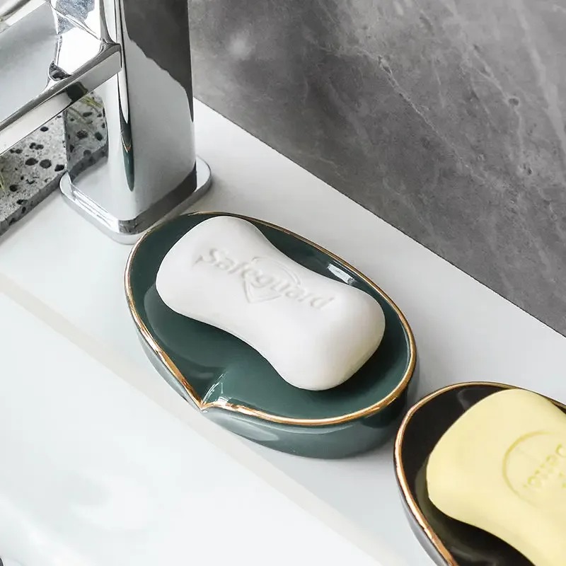 3 Colors Ceramic Soap Dish Simple Solid Color Creative Soap Box Household Drain Rack Holder Tray Bathroom Accessories 2024 New