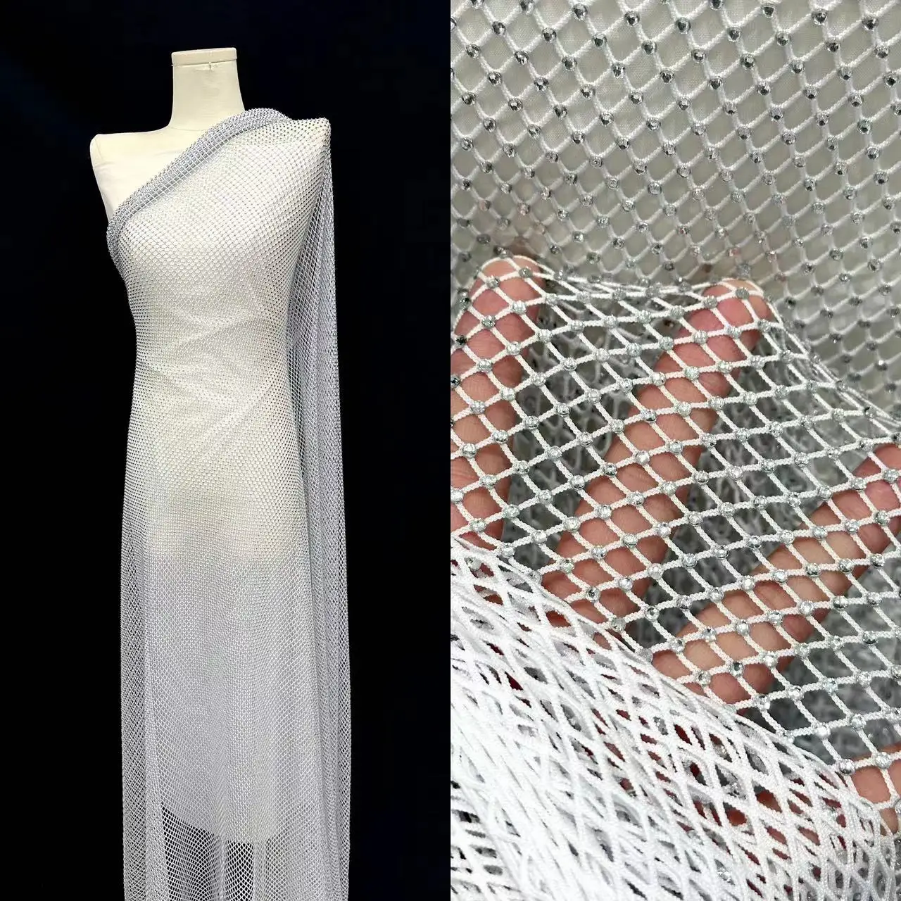 1 야드 나이지리아 비즈 레이스 패브릭 아프리카 수 놓은 두바이 새로운 2025 Tulle 레이스 직물 라인 석 KB0630 파티 드레스