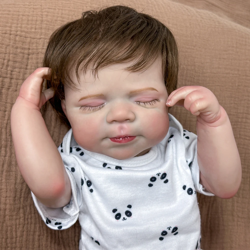 Muñeca Reborn de vinilo edición coleccionable de 20 pulgadas |   Conjunto de traje de panda |   Pelo hecho a mano |   Linda expresión de porciones de ojos cerrados |