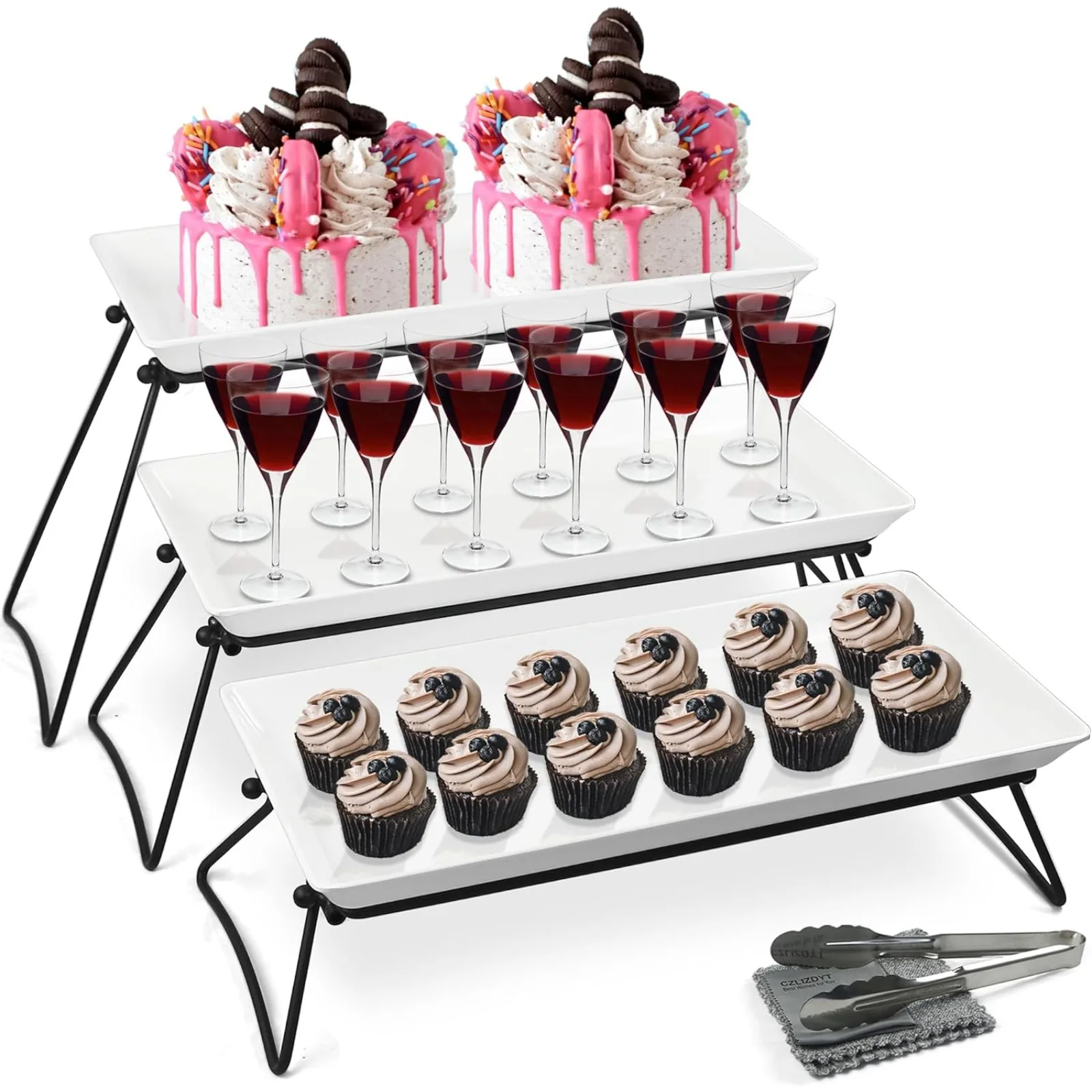 

US Extra Large 3 Tier Serving Tray Set, 24x22x9.7 inch Cupcake Fruit Cookie Dessert Table Display Stand