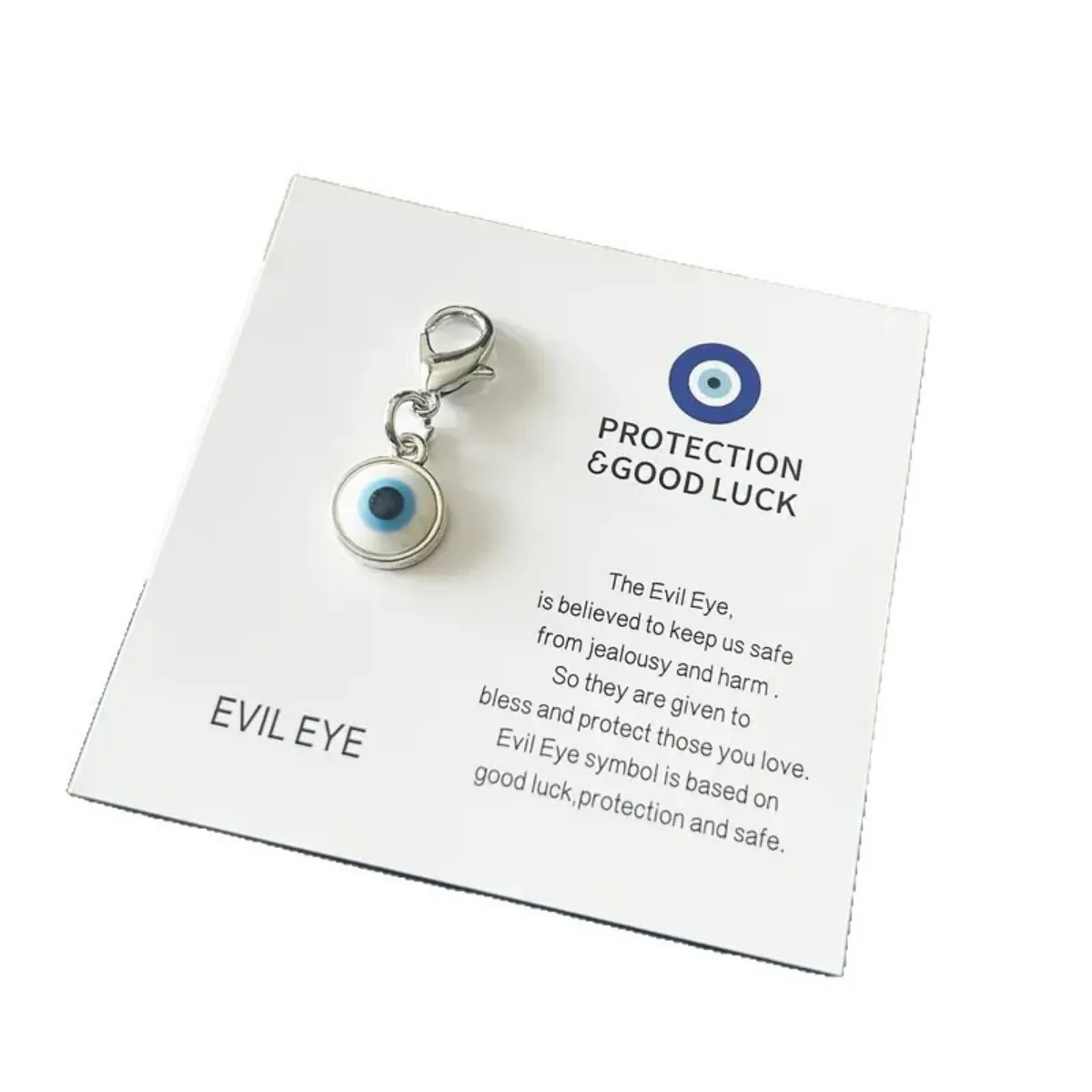 Neuer blauer Böses-Auge-Schlüsselanhänger, Schutz am Unglück, englische Glückskarte, exquisites Geschenk – Detail 5