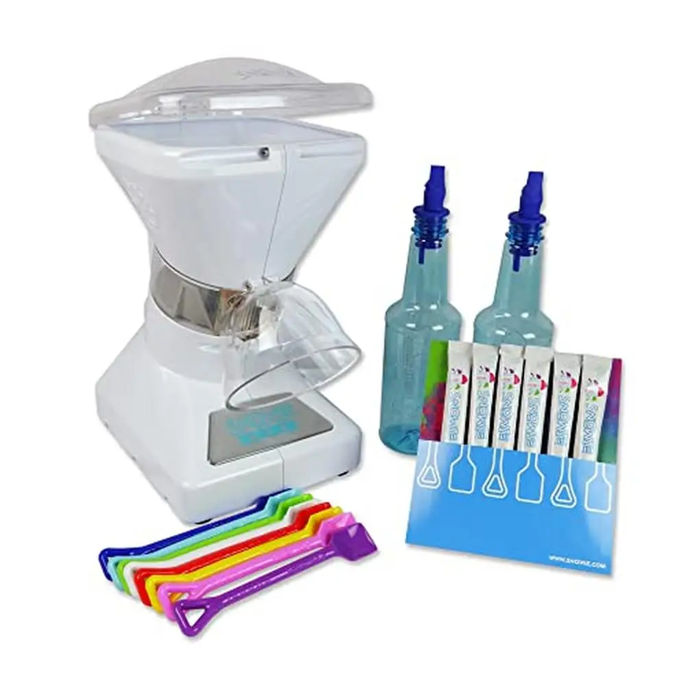 Premium Snow Cone Maker Kit with Flavored Powder Sticks Fast Ice Shaver Home 6 Stick Set Fluffy Ice in 5 Seconds Heavy Duty &