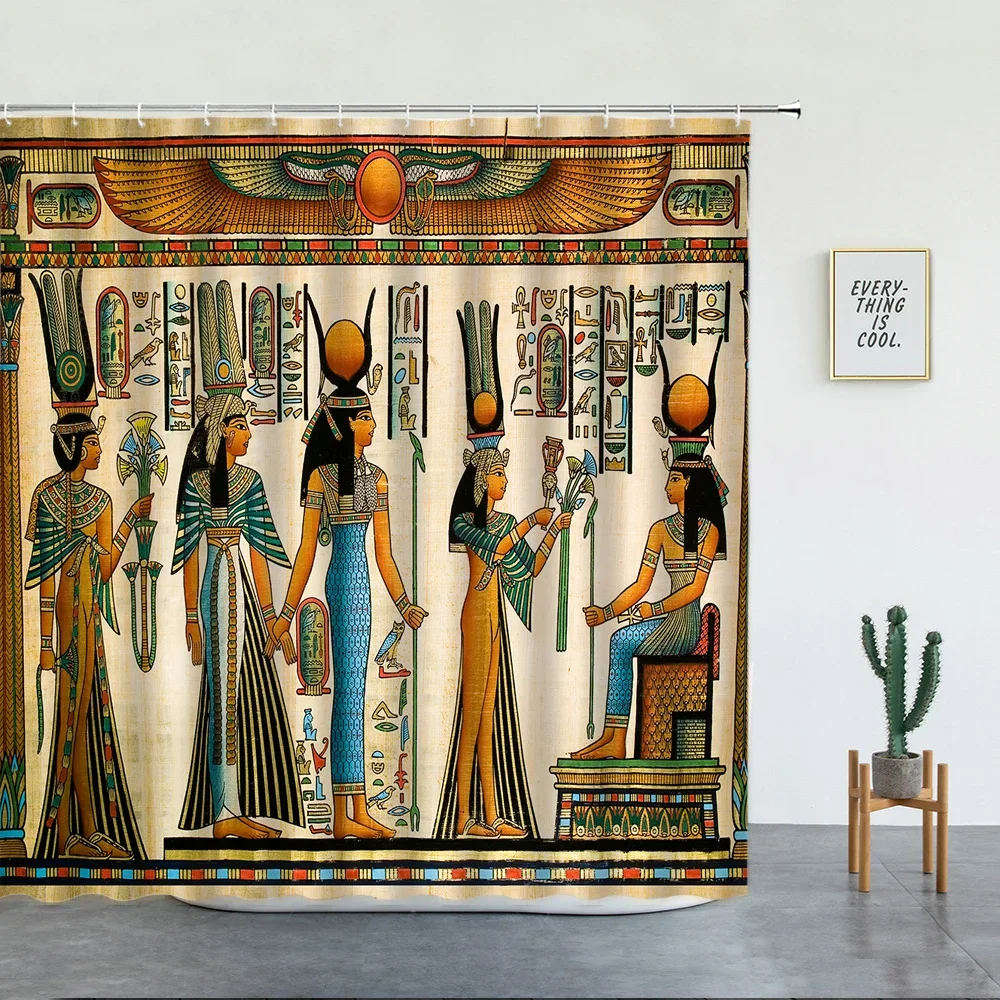 Retro Egypt Pyramid Pharaoh Painting Printed Shower Curtains Bathroom Decor Bathtub Screen Set Polyester Fabric Cheap With Hooks