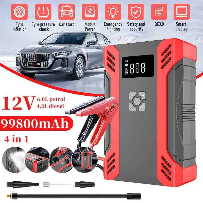 Car Jump Starter with Air Compressor, Portable Car Battery Charger with Digital Tire Inflator,12V Lithium Battery Charger Booste