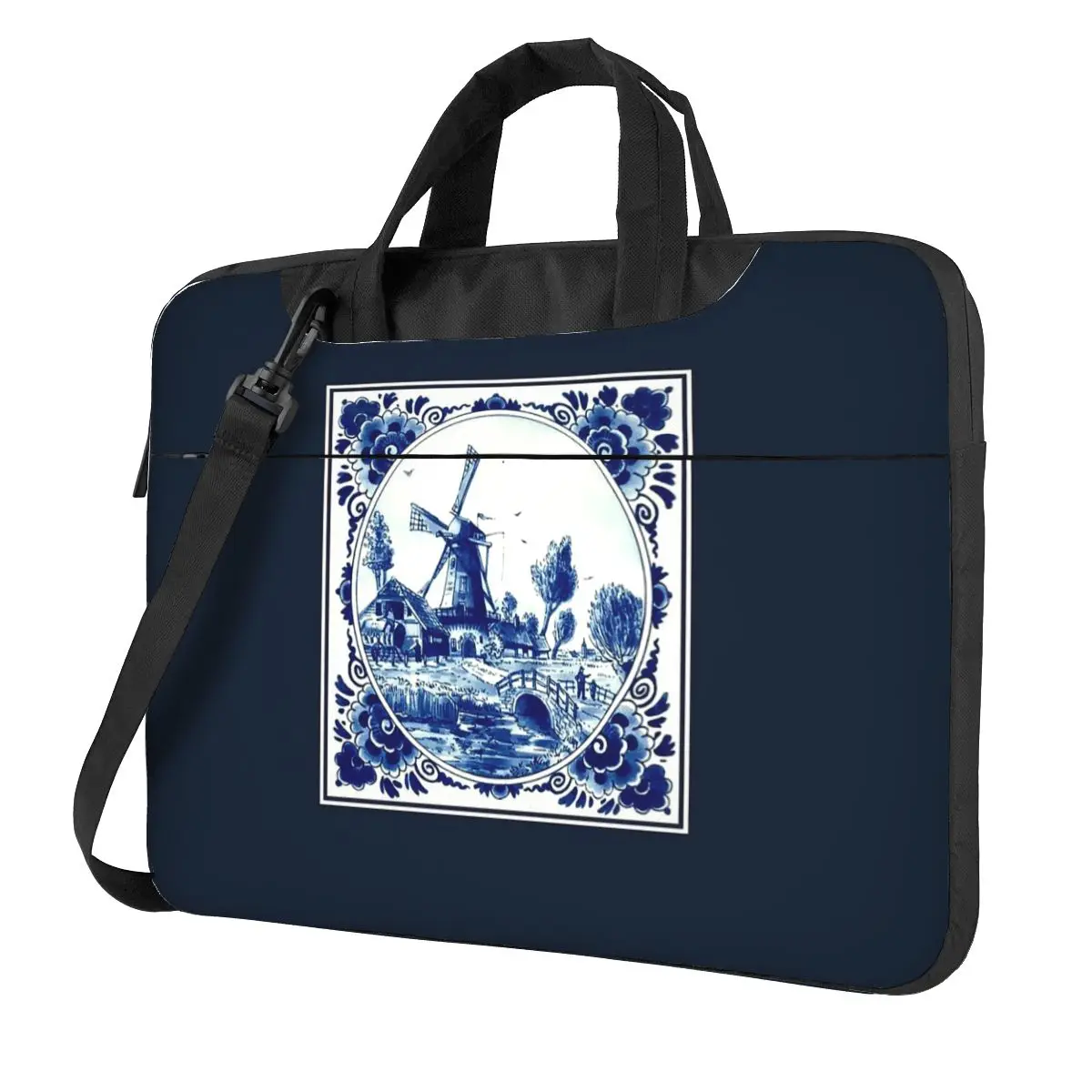 DUTCH BLUE DELFT Vintage Windmill And Bridge Print Crossbody Laptop Bag Case Computer Bag Resistant ProtectiveMacbook Pro Lenovo