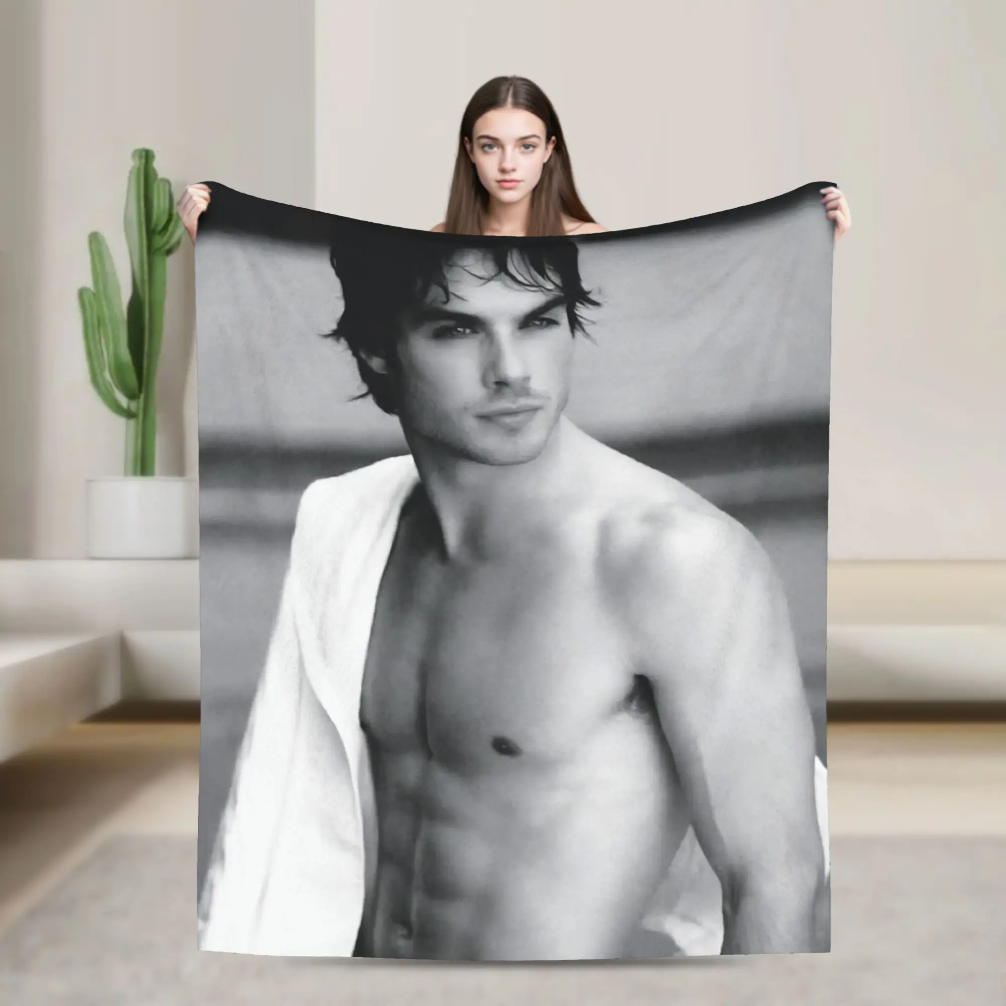 The Vampire Diaries Damon Salvatore Blankets Coral Fleece Plush Super Soft Throw Blankets for Home Office Bedding Throws