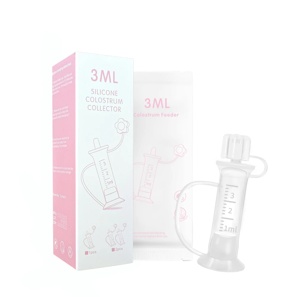 3ml Colostrum Collector for Breastfeeding, Reusable Silicone Breast Milk Collector for Harvesting, Storing and Feeding, BPA Free