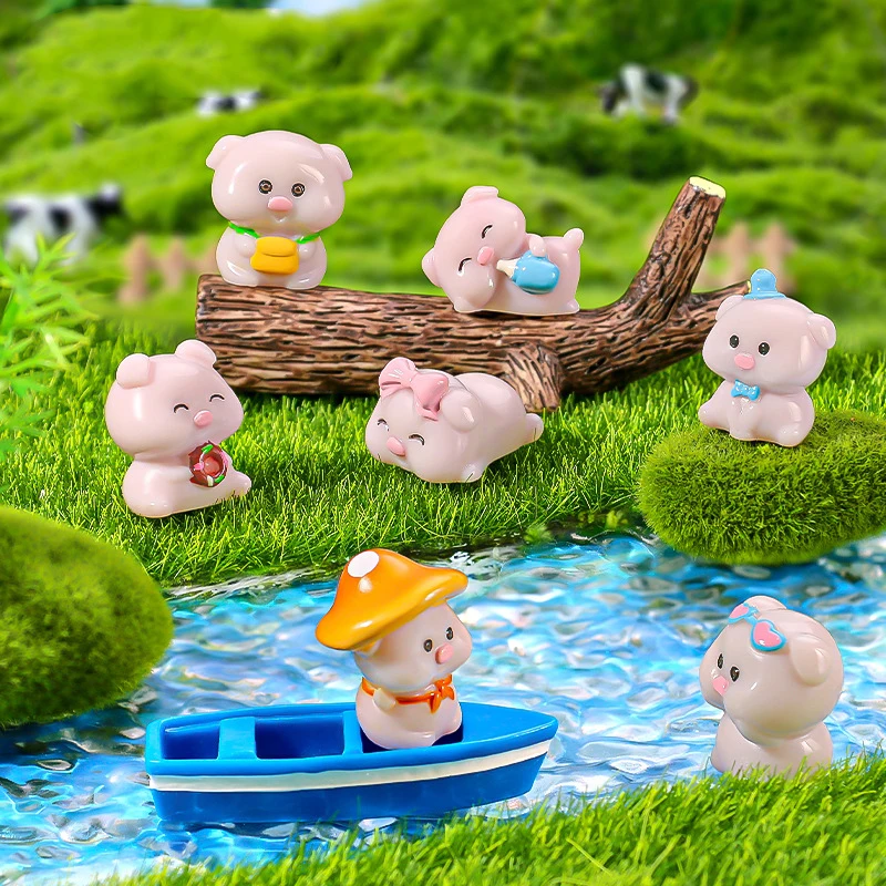 

Cute Cartoon Piggy Animal Doll Miniature Landscape Ornaments Items Resin DIY Home Decorations Desktop Decor Crafts Sculpture