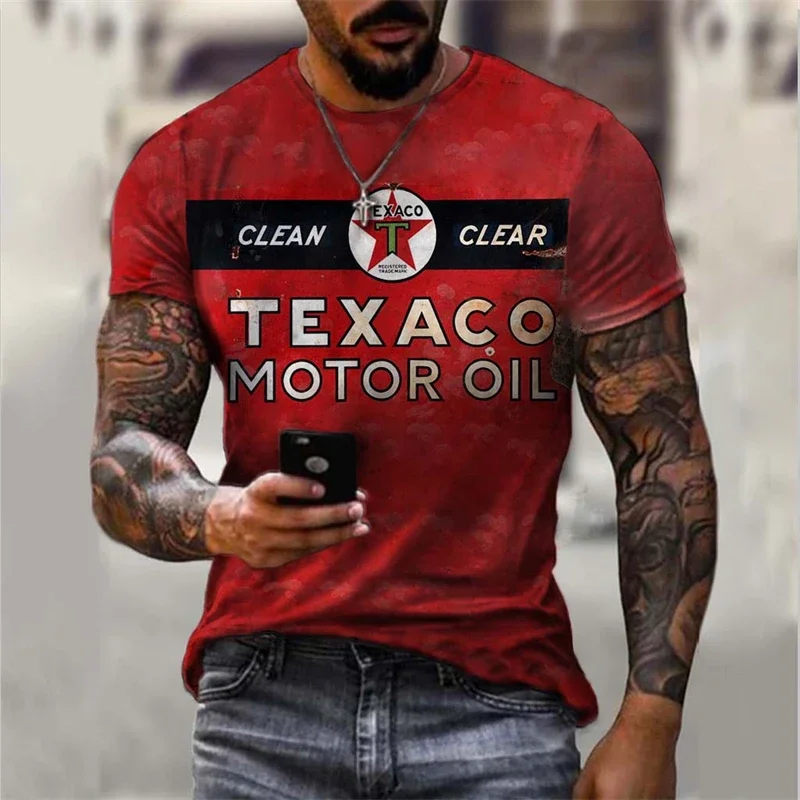 Men's Texaco Motor Oil Print T-Shirt Retro Vintage Crew Neck Short Sleeve Casual Streetwear Breathable Tee For Men