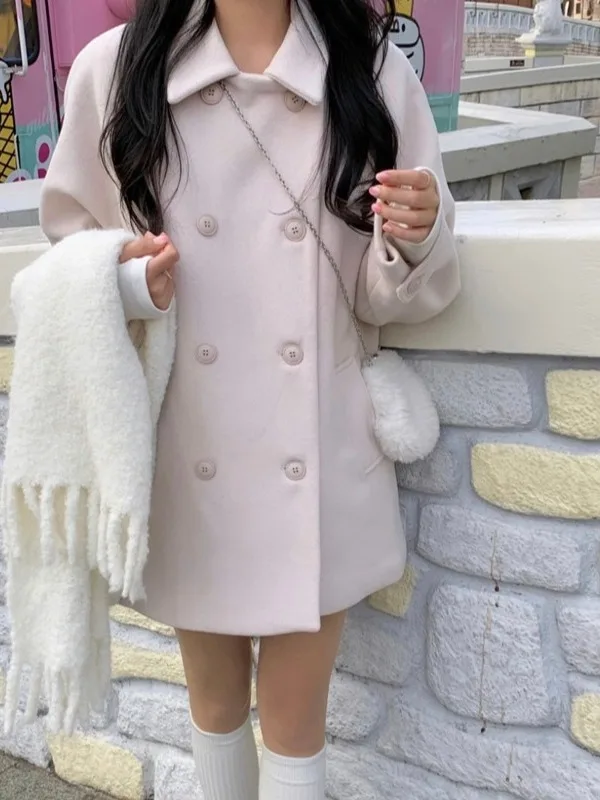 Warm Woolen Coat Women's Faionable Winter Outerwear Double Row Buttons Cotton  Agel Sle Chinese Brand