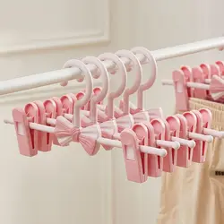 Kid's Non Slip Hanger Seamless Sock Drying Rack Adjustable Telescopic Seamless Pants Rack for Wardrobe Organizer