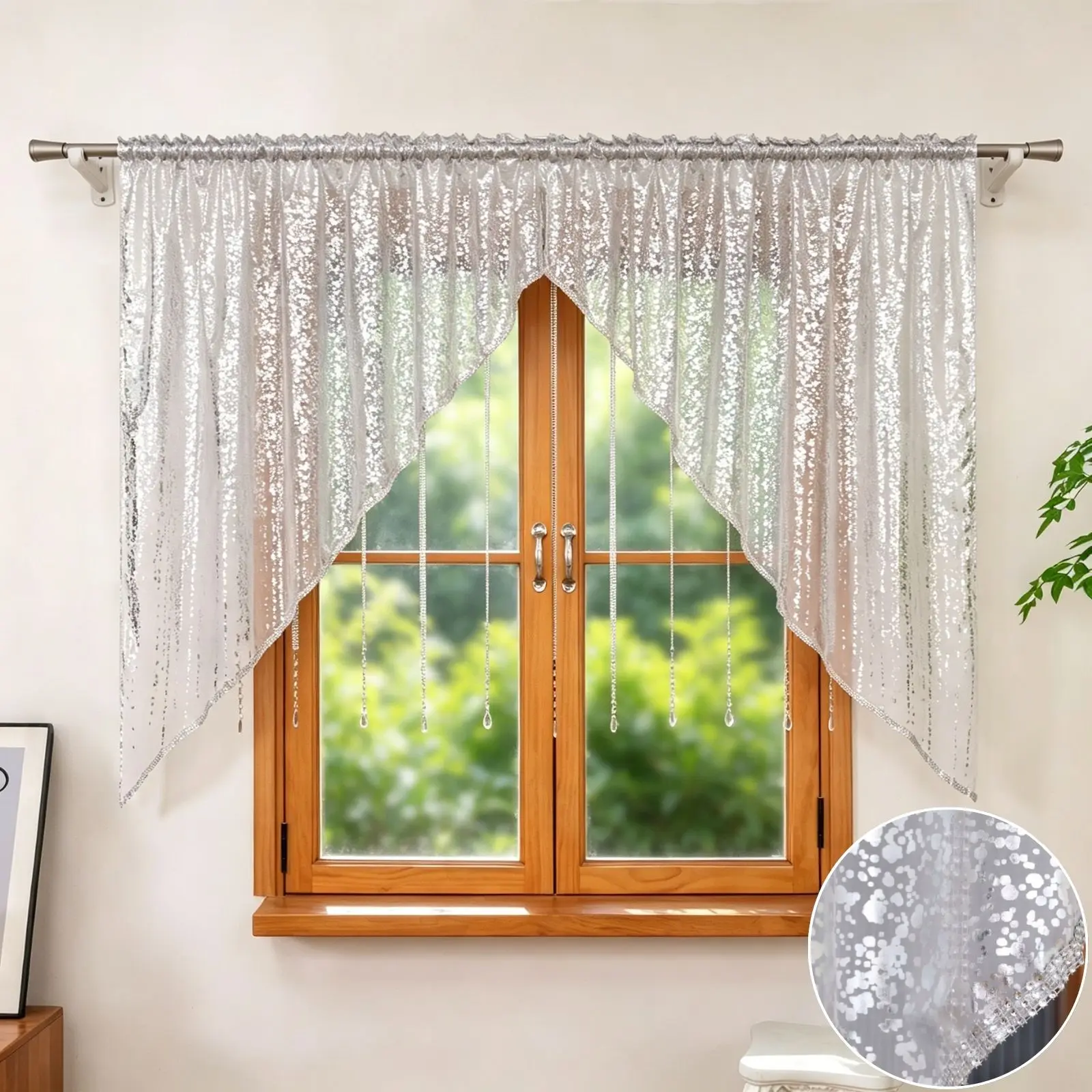 1 Stück Gardinenband mit Heißprägung in Gold und Strass-Anhängern, für Schlafzimmer, Balkon, schönes Einweihungsgeschenk
