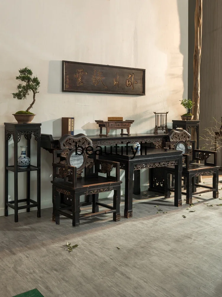 Chinese antique old goods furniture imitation old Zhongtang six-piece set table incense table old objects