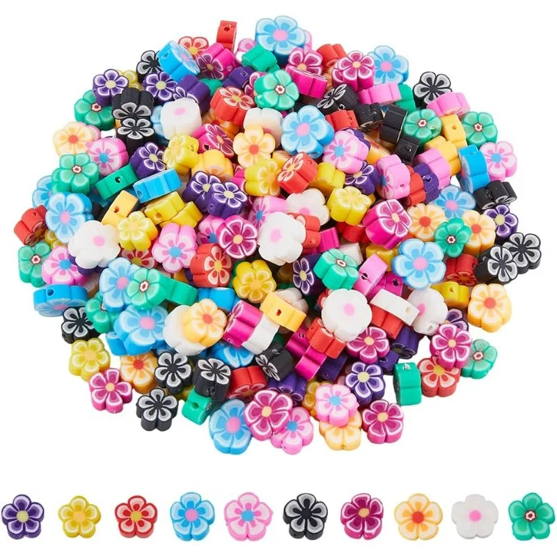 

300 шт., 10 цветов, полимерные бриллианты, маленькие симпатичные глиняные бусины для браслета, цветок, гладкий бриллиант, бусины россыпью для рукоделия