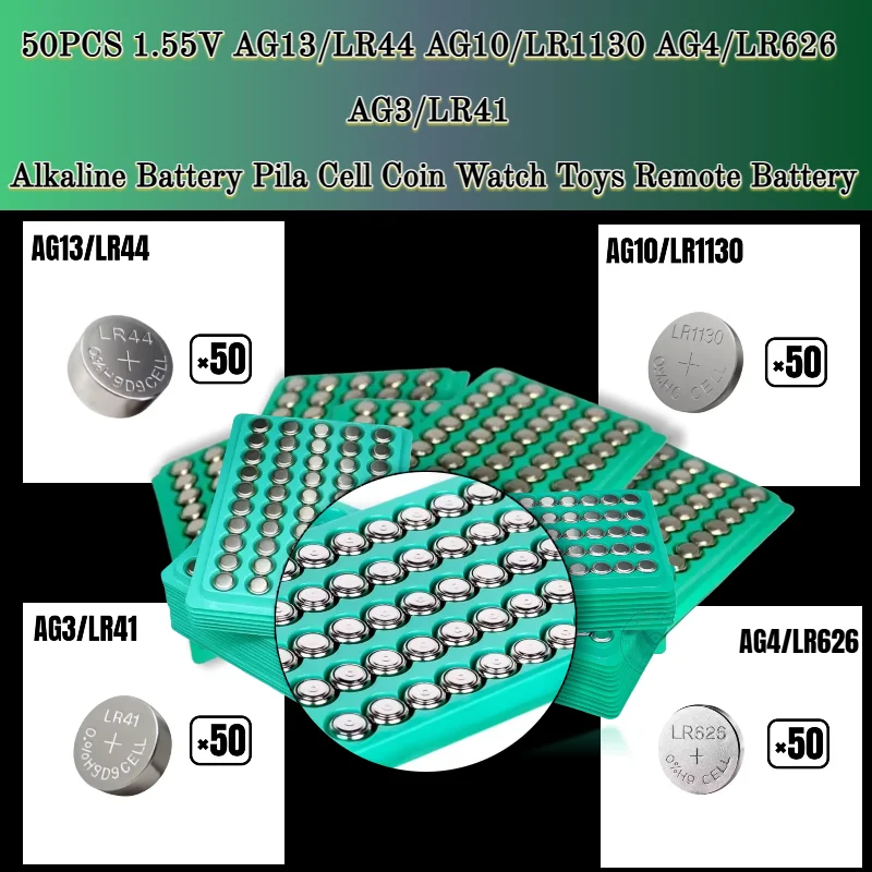

AG13 LR44 Button Cell Battery 1.5V AG10 AG3 AG4 LR1130 LR41 377 LR626 Alkaline Battery Pila Cell Coin Watch Toys Remote Battery