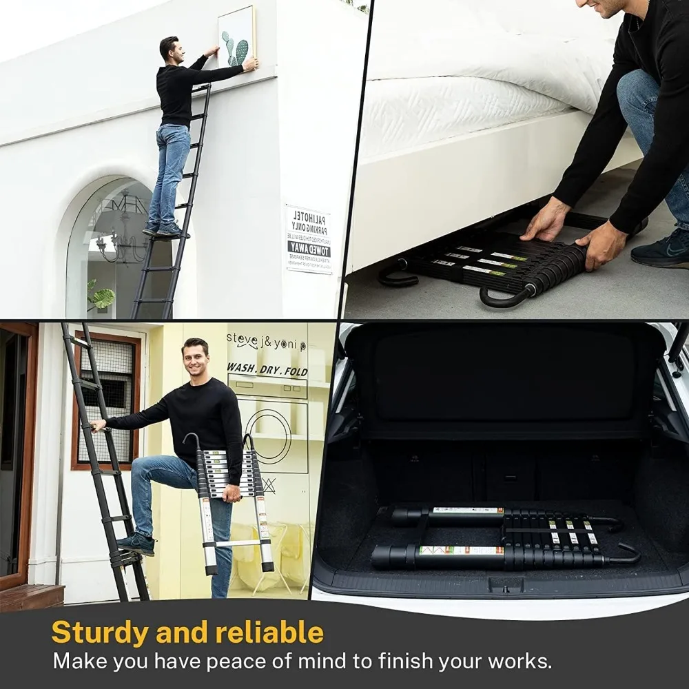 บันไดอลูมิเนียมพับได้แบบพกพา 6.5 ฟุต, ฐานกันลื่น, ตะขอแข็งแรง, เหมาะสำหรับใช้ในบ้านและกลางแจ้ง
