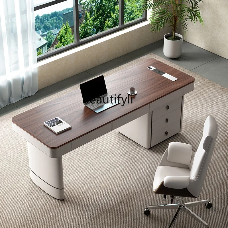 

ls 18Solid wood desk light luxury modern desk Nordic simple retro writing computer desk