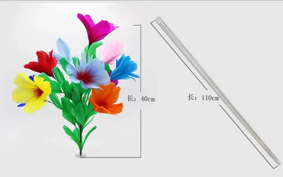 

Magic Cane to 2 Flowers Bunch Stage Magic Trick Metal Wand To Red Yelllow Flowers Magic Professional Magicians Prop Accessory