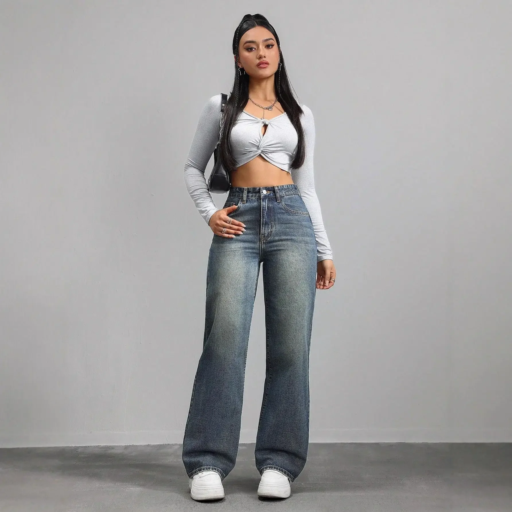 

Womens Jeans Wide Pants Baggy Jeans Y2k Distressed Vintage Loose Fit High Waist Streetwear Fashion Denim Trousers Casual
