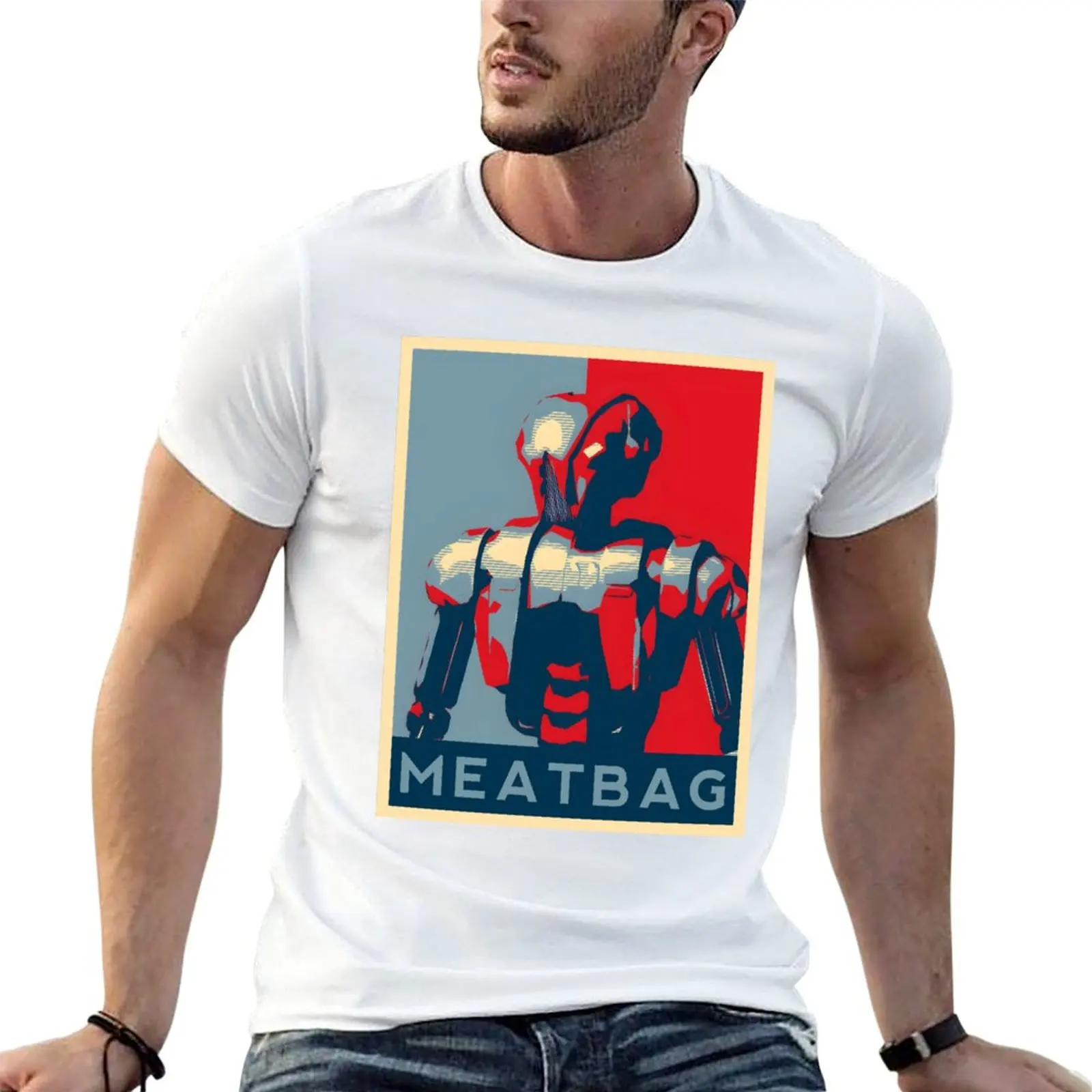 T-shirt avec affiche Meatbag de HK-47, imprimé en ligne avec des lignes simples