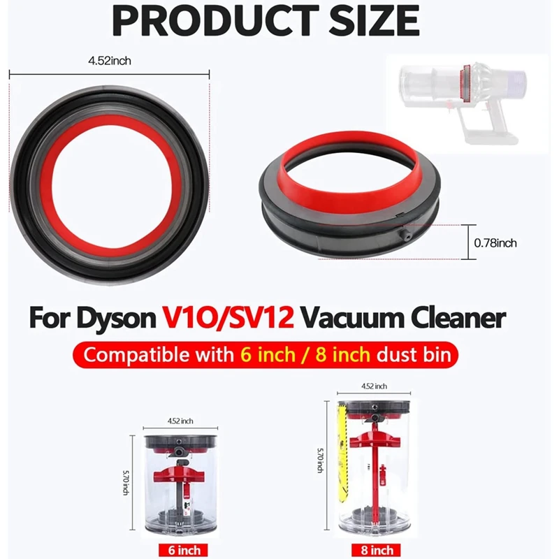 ถังเก็บฝุ่นด้านบนคงที่แหวนปิดผนึกสําหรับ Dyson V10 SV12 เครื่องดูดฝุ่นถังเก็บฝุ่นสิ่งสกปรกถ้วยอะไหล่