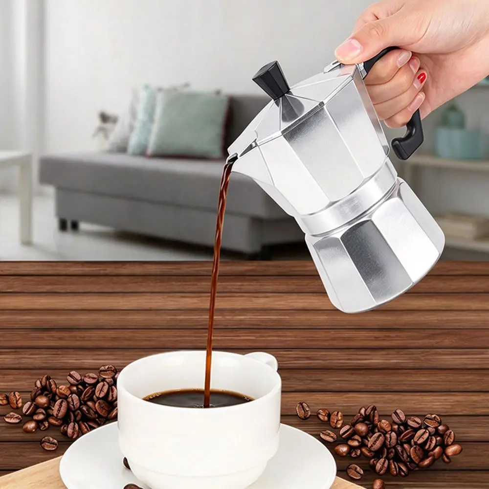 Aluminum Moka Pot 2 Cup Size 100ml Capacity Stovetop Coffee Percolator Silver Italian Coffee Maker Cafe Brewing