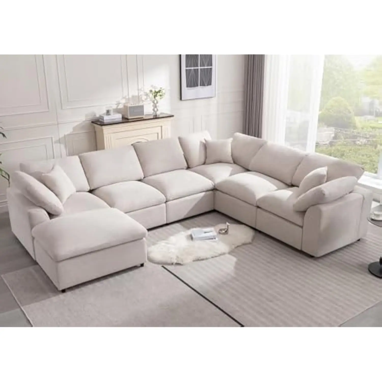 Modular Sectional Sofa Modern Oversized Cloud Couch with Movable Ottoman 7 Seater L-Shaped Sofas Comfy Couches for Living Room