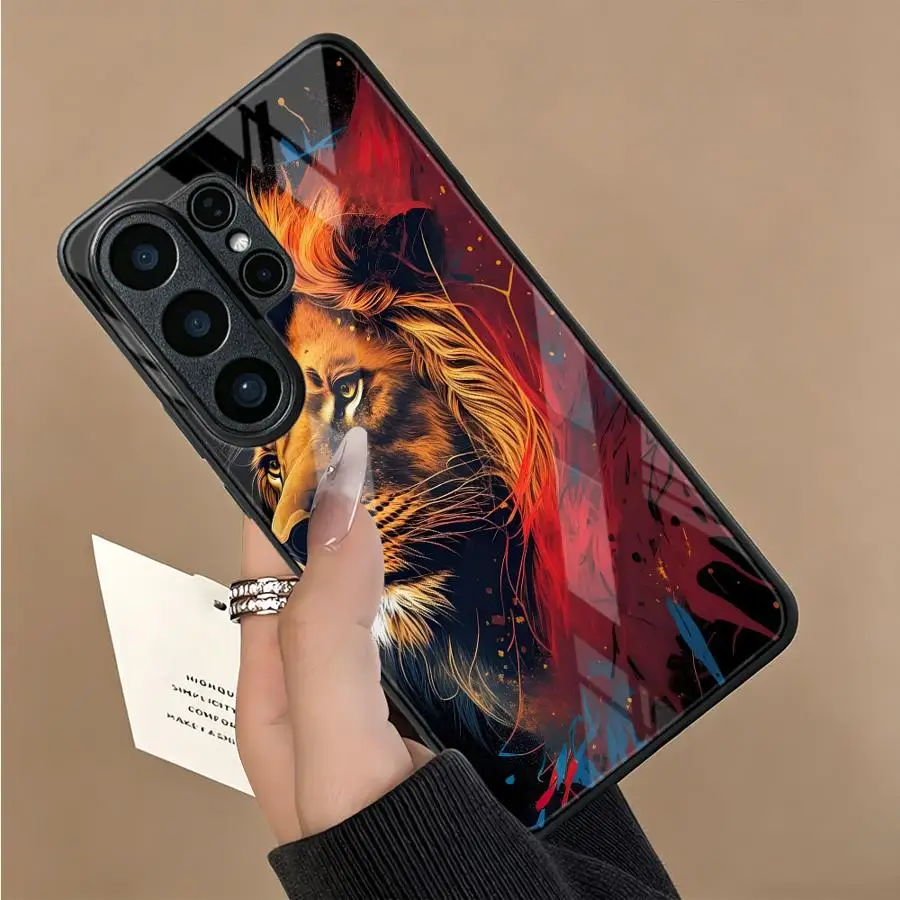Case for Samsung Galaxy S26 S23 Plus S8 S10 S21 Note 8 9 10 20 S20 FE S22 S9 S24 S24 Ultra Glass Phone Cover Cool Animal Tiger view 6