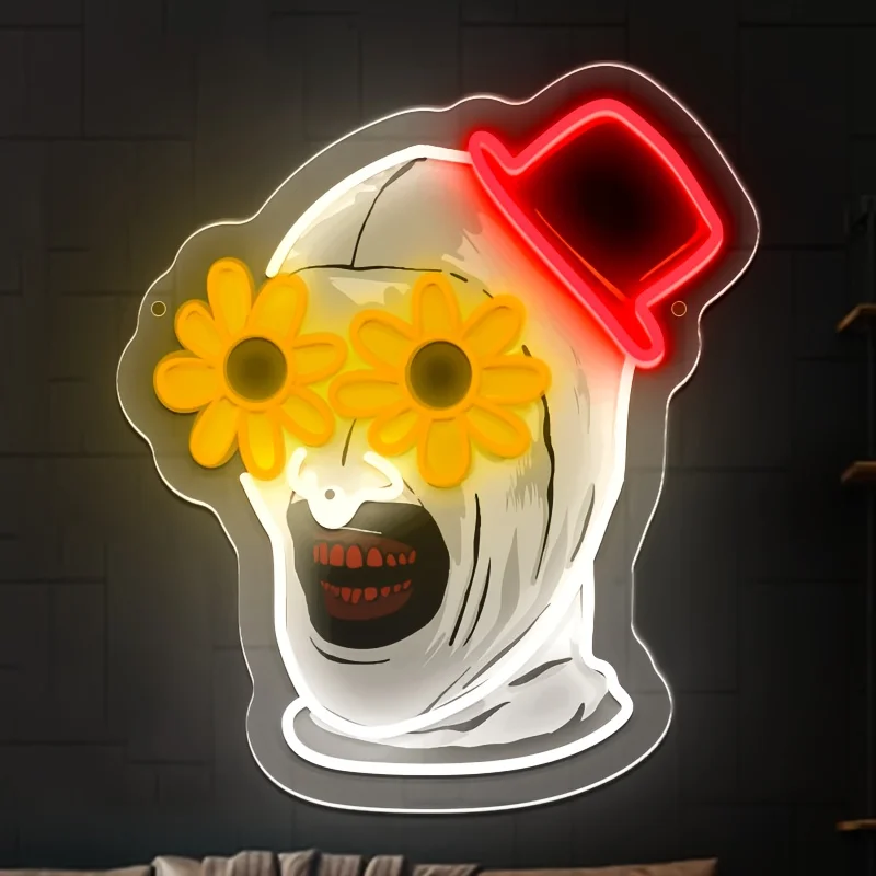Scary Clown Flower Eyes Neon Sign LED Wall Light Dimmable USB for Halloween Party Bar Cinema Room Man Cave Party Gift Wall Decor