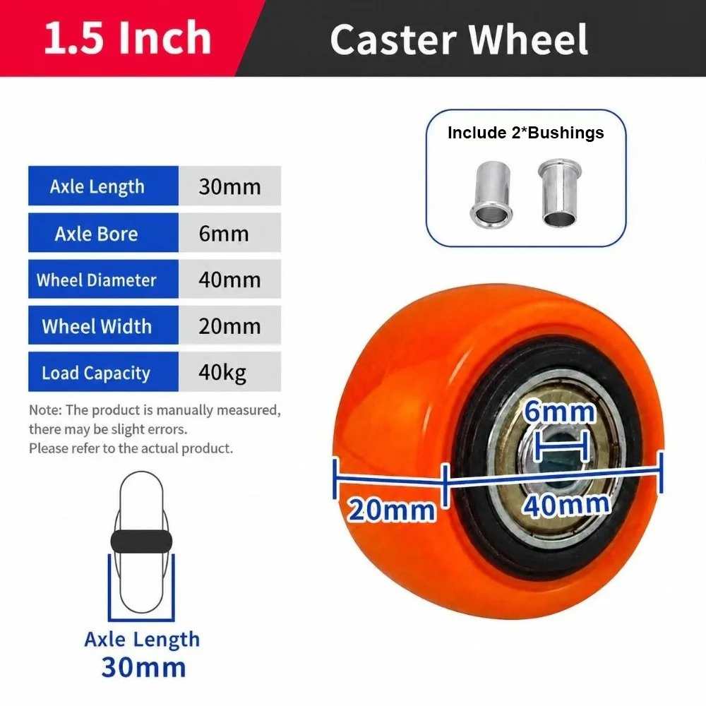 Durable Double Bearings Caster Wheel High Load Capacity Wear Resistance Replacement Wheel Orange Roller Wheel Furniture Use