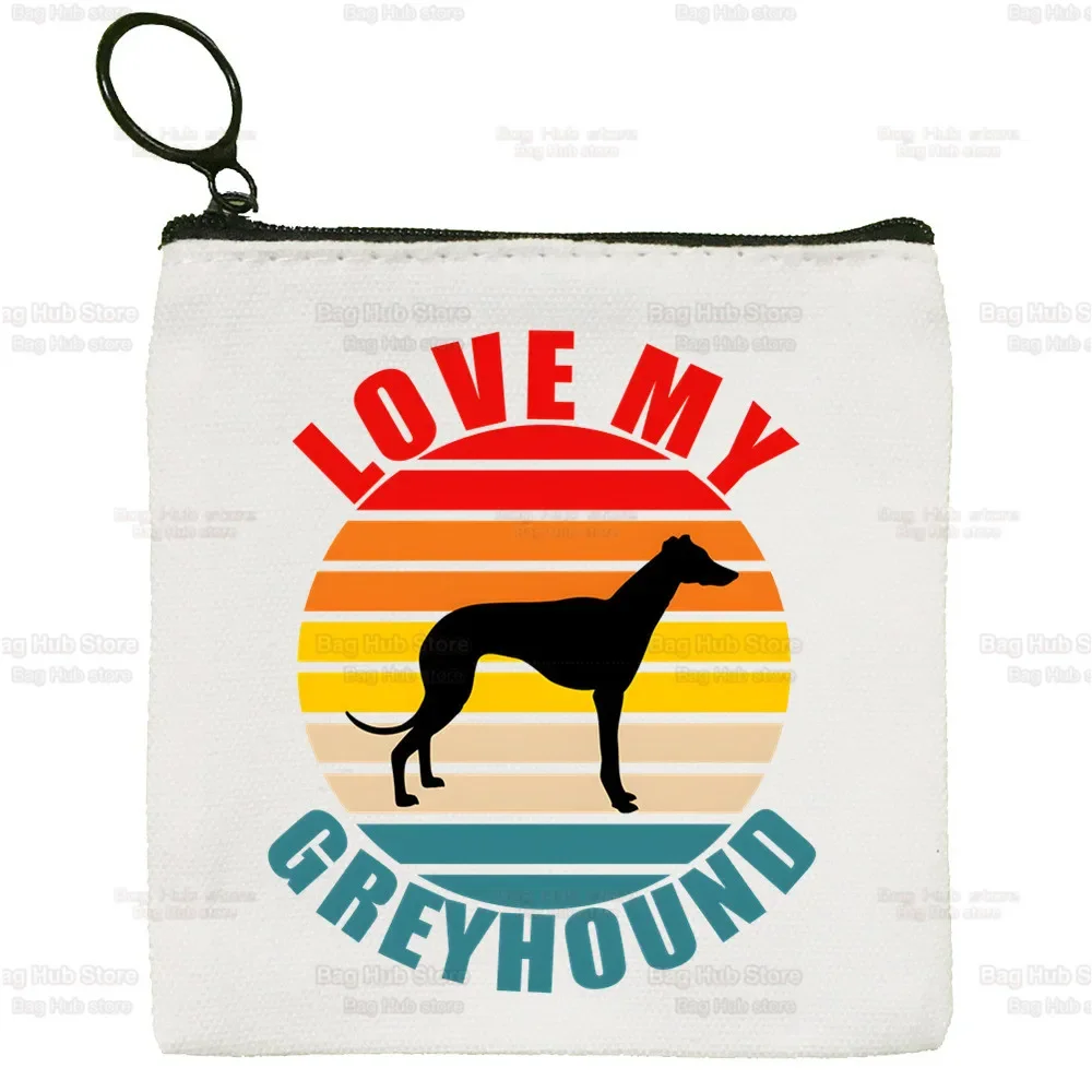 Greyhound Dog Crazy Small Square Bag, Saco de cartão de armazenamento de chaves, Carteira dos desenhos animados, Lady Canvas