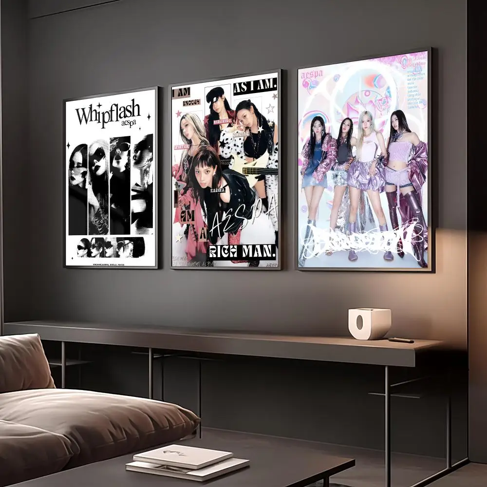 Group A-aespa Poster Reteo Wall Art Aesthetic Room Decor Print Living Room Bedroom Home Decoration