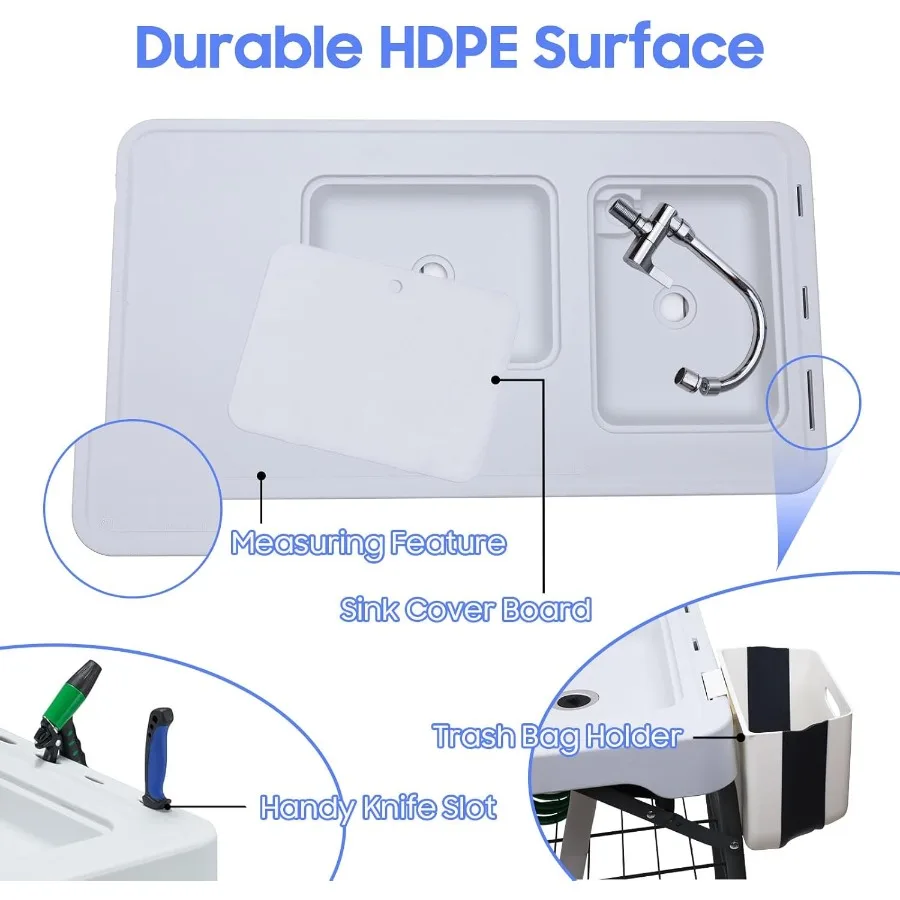 طاولة تنظيف الأسماك مع حوض وصنبور عالمي مزدوج للتخييم والنزهات الخارجية: محطة تسخين الأسماك المحمولة مقاس 42.5 بوصة F