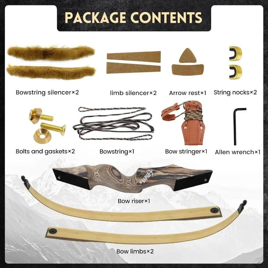 oubert Black Hunter Bow 60 Inch Archery Takedown Recurve Bow 20-60 Lbs Right Hand Hunting Bow with Stringer Tool Wooden Riser A