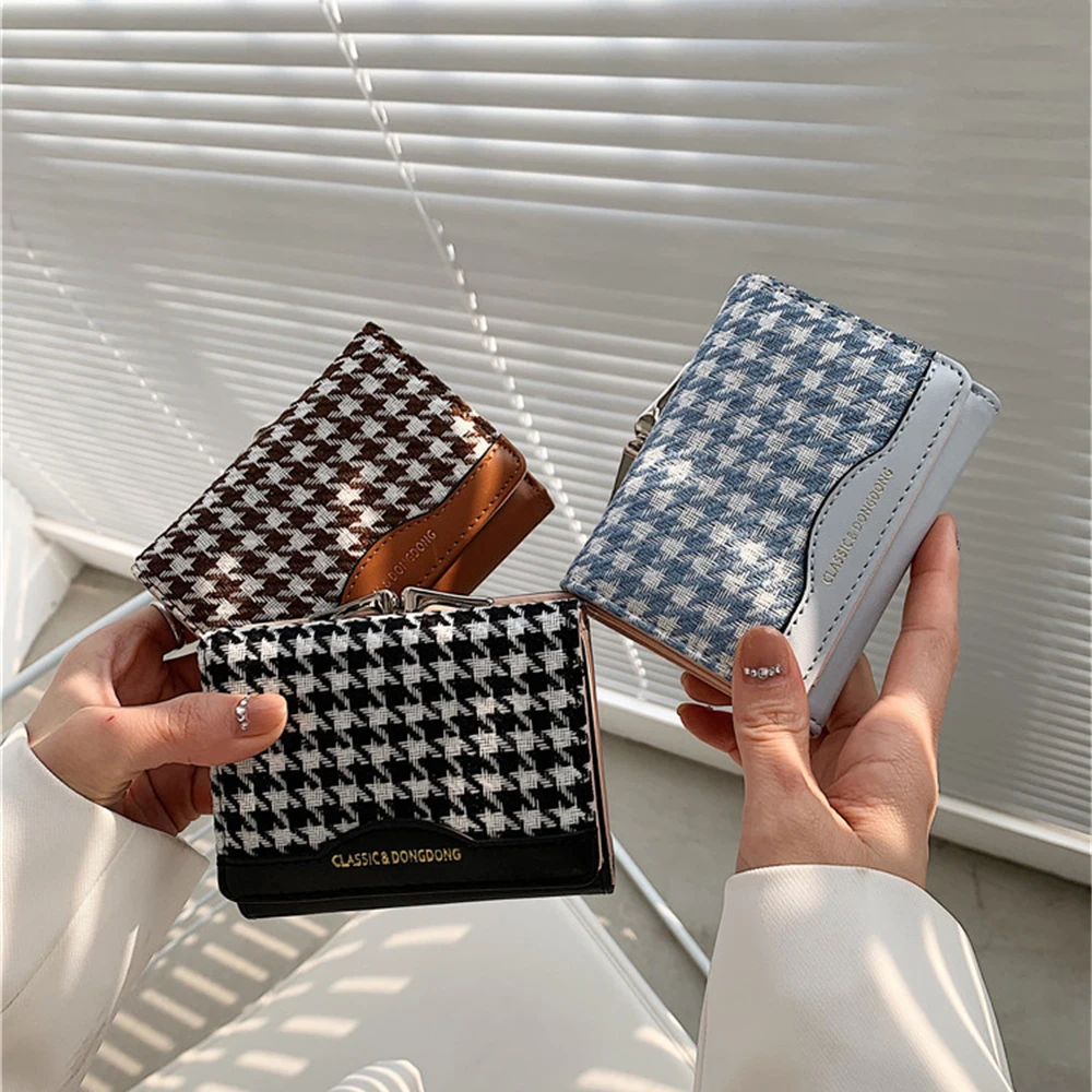 Classical Print Plaid Folding Wallet Various styles Fashion Purse Women Retro Simple Student Young Personality Buckle Money Clip